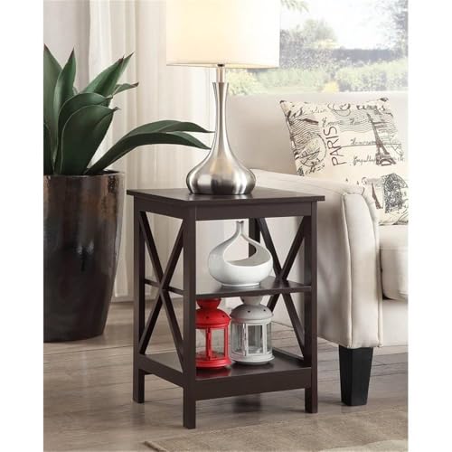 Convenience Concepts Oxford End Table with Storage Shelves, White Faux Marble/Black N969
