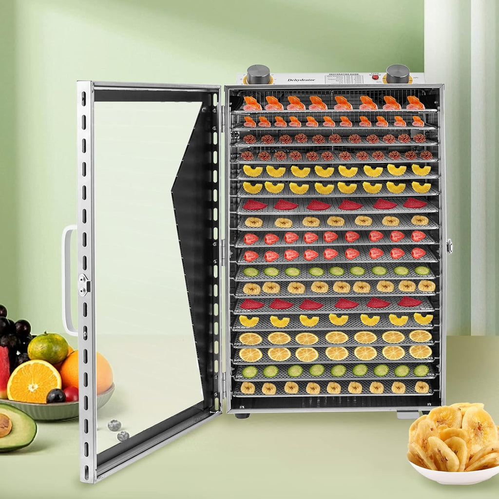 Food Dehydrator with 18 Stainless Steel Trays, Adjustable Timer and Temperature Control F933591