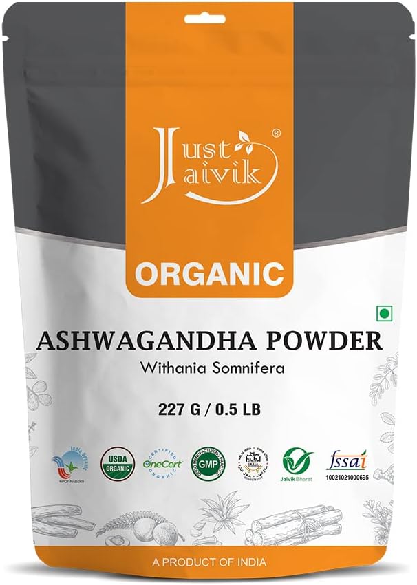 100% Organic Ashwagandha Powder- Withania Somnifera- USDA Certified Organic- 227g (0.5 LB) 8 oz - Ayurvedic Herbal Supplement That Promotes Vitality & Strength - Support for Stress-free Living