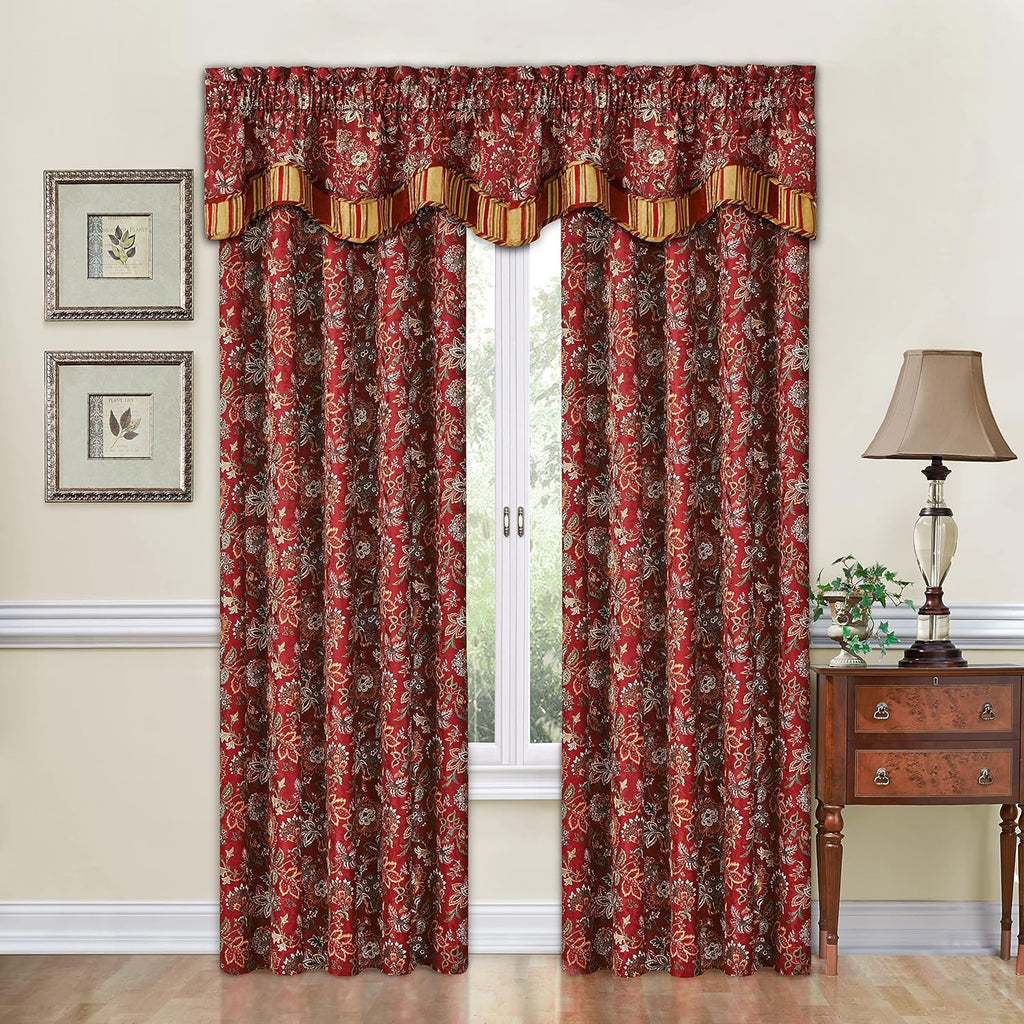 Waverly Navarra Farmhouse Scalloped Valance Rod Pocket Curtain, 52" x 16", Crimson J574356