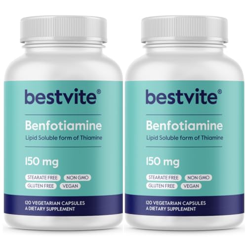 BESTVITE Benfotiamine 150mg (240 Vegetarian Capsules) (120x2) - No Stearates - No Silicon Dioxide - Vegan - Non GMO - Gluten Free
