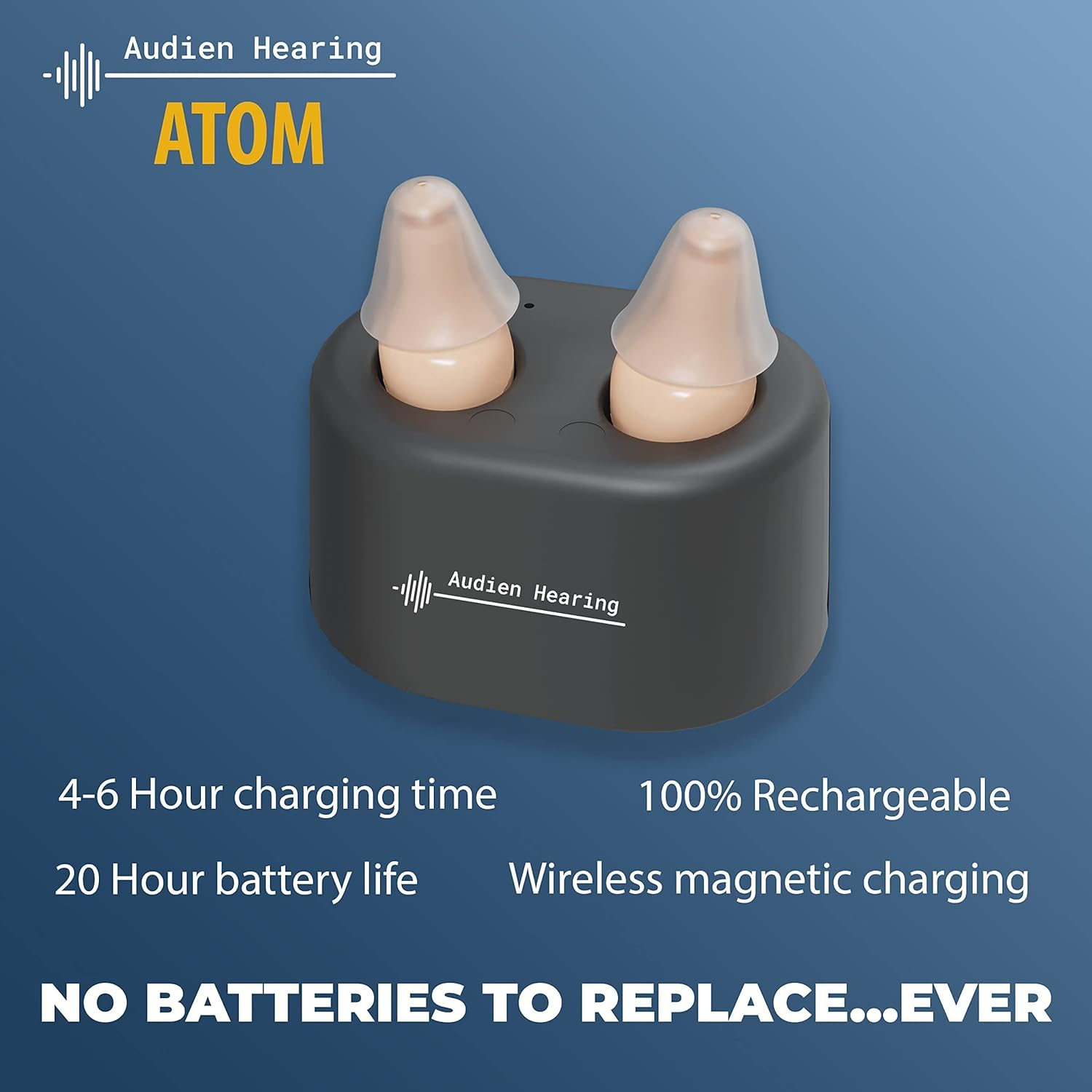Audien Hearing ATOM Rechargeable Hearing Amplifier with Accessory Kit X5155