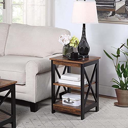 Convenience Concepts Oxford End Table with Storage Shelves, White Faux Marble/Black N969