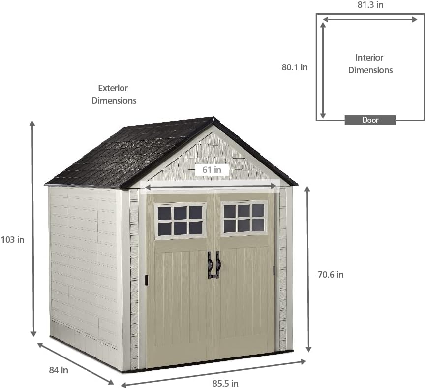 Rubbermaid Resin Outdoor Storage Shed with Floor, 7 x 7 Ft, Beige/Brown Q789479