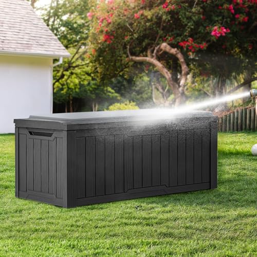 YITAHOME Outdoor Storage Box with Cushion, 120 Gallon, Lockable, Light Brown O374
