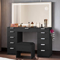YITAHOME Vanity Desk with Large LED Mirror, Charging Station, 11 Drawers, Makeup Vanity with Tempered Glass Top, Storage Bench, 3-Color Adjustable Lighting, Black