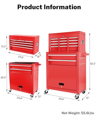 5-Drawer Rolling Tool Chest with Brake Casters, Black E95317