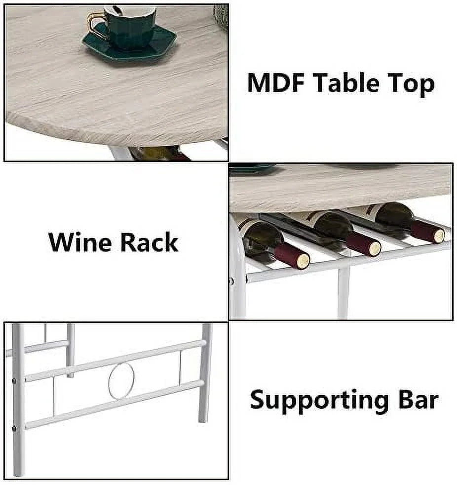 TJUNBOLIFE Compact Dining Table Set for 2 with Rack, Oak and White A299