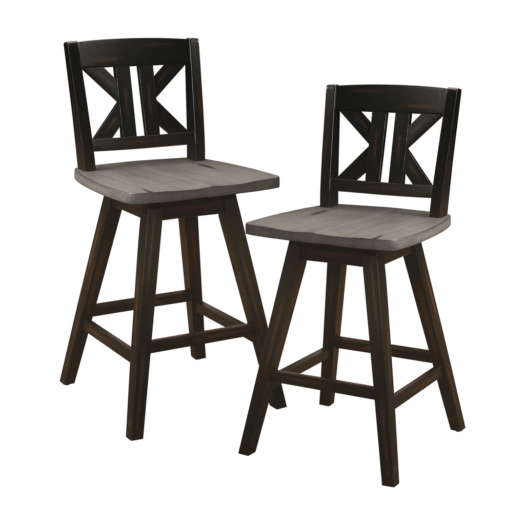Lexiconhome Amsonia Wood 23.5-in KK-Back Swivel Counter Stool, Black Sand-Through