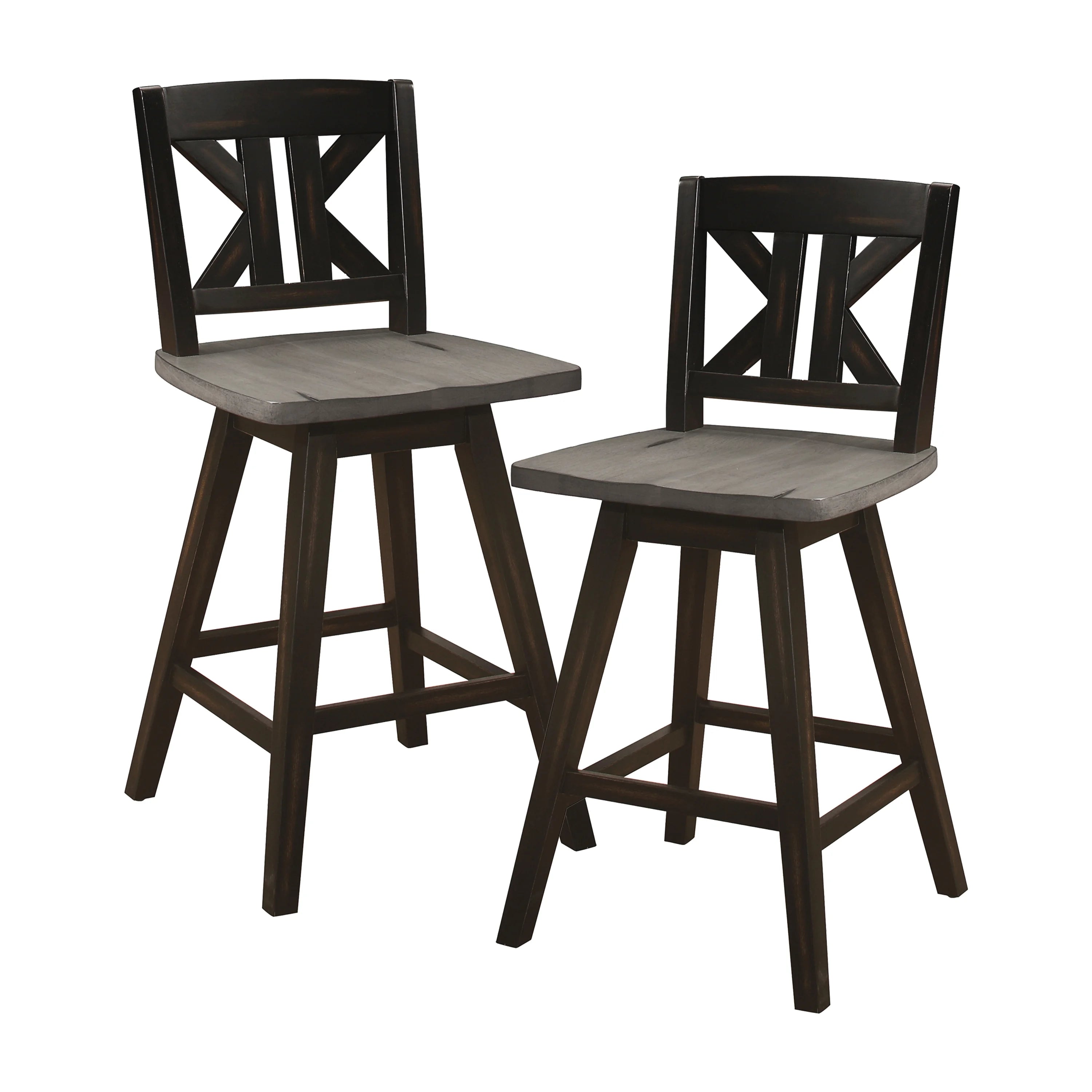 Lexiconhome Amsonia Wood 23.5-in KK-Back Swivel Counter Stool, Black Sand-Through