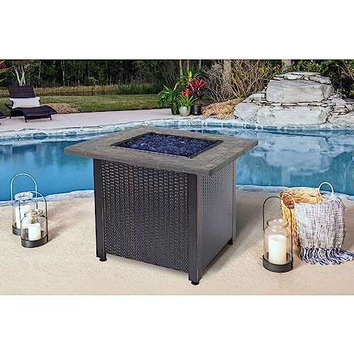 Endless Summer 30-Inch Square Propane Outdoor Fire Pit Table with Resin Mantel H7468