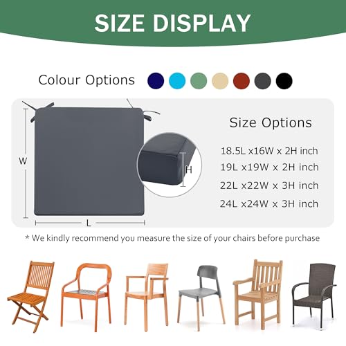 Outdoor Chair Cushions Set of 4, Waterproof Patio Seat Cushions with Ties, Black A5741