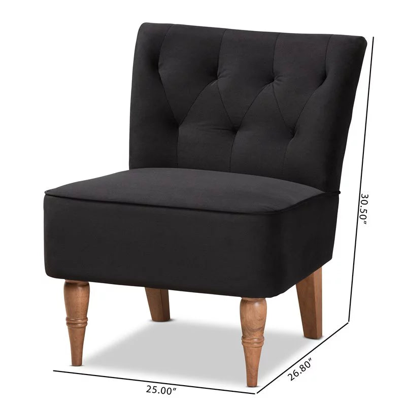 Bowery Hill Black Velvet Walnut Wood Accent Chair N790372