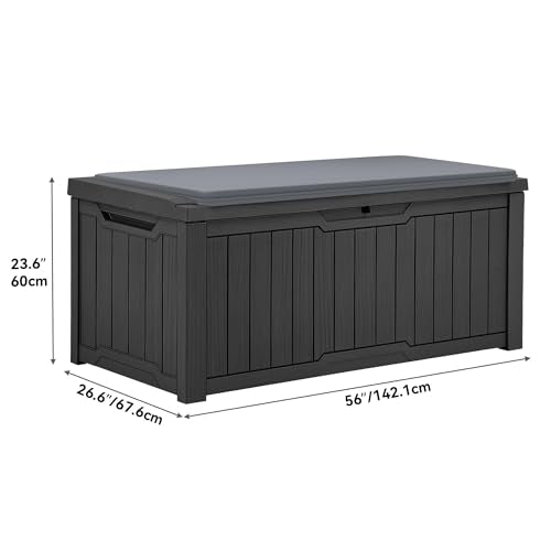 YITAHOME Outdoor Storage Box with Cushion, 120 Gallon, Lockable, Light Brown O374