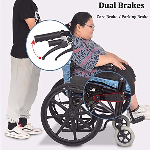 Extra-Wide Bariatric Wheelchair, Heavy Duty Folding Transport Chair for Adults, 20" Seat, 418 lbs Capacity, Blue L240297