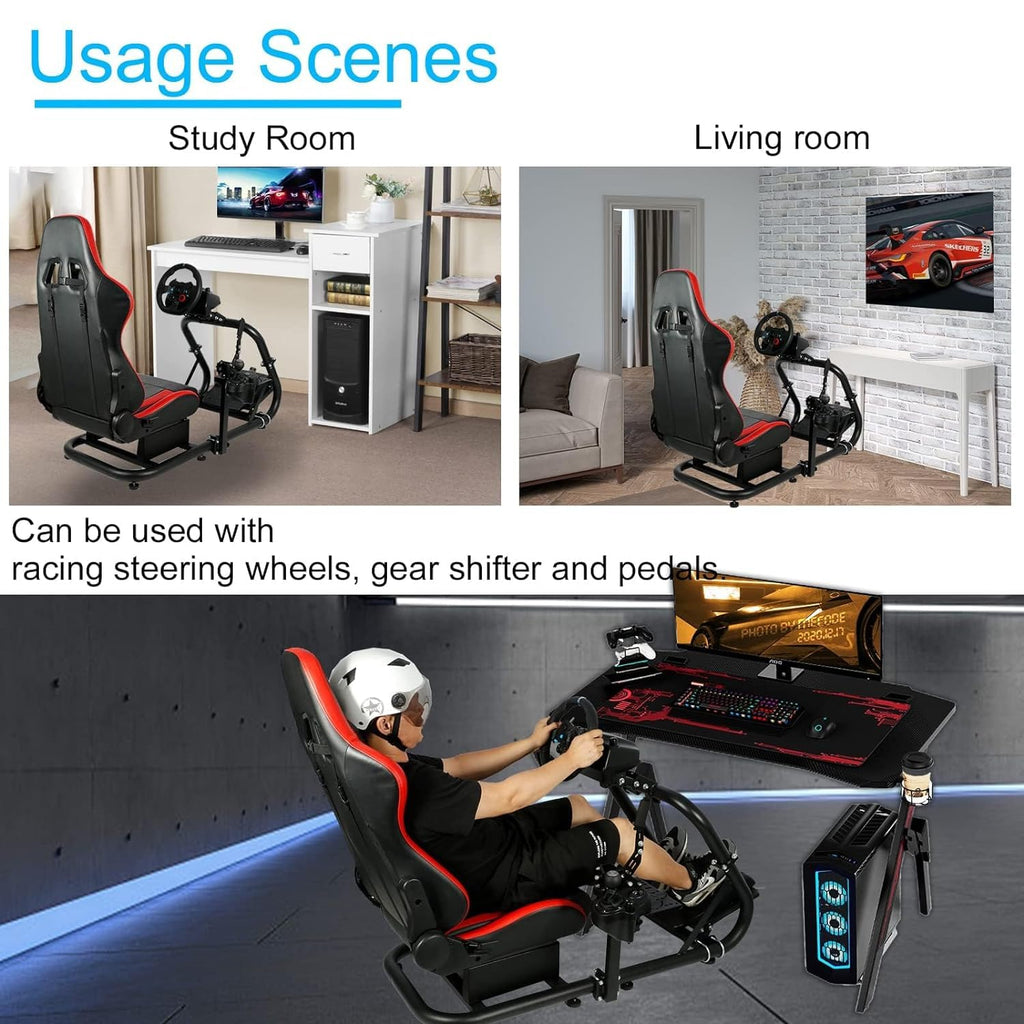 Mokapit Racing Simulator Cockpit with Red Seat, 50mm Round Tube, Fit for Logitech Thrustmaster Fanatec U772464