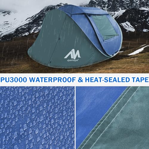 4 Person Pop Up Tent for Camping - AYAMAYA Waterproof Instant Family Tent with Skylight and Removable Rainfly I990