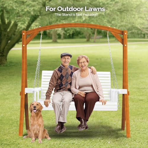 VINGLI Patio Wooden Porch Swing Chair with Hanging Chains, 5 FT, White W381253