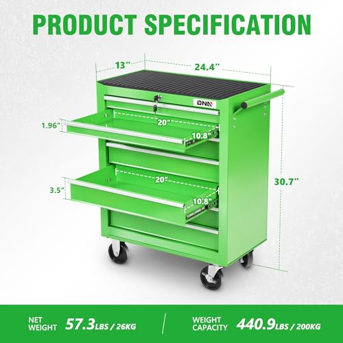 DNA MOTORING 7-Drawer Rolling Tool Cabinet Chest with Keyed Locking System, Green M137