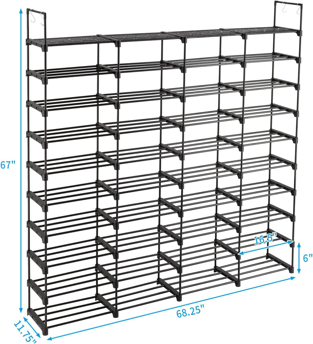 4 Row 10 Tier Large Metal Shoe Rack Organizer, Black K940252