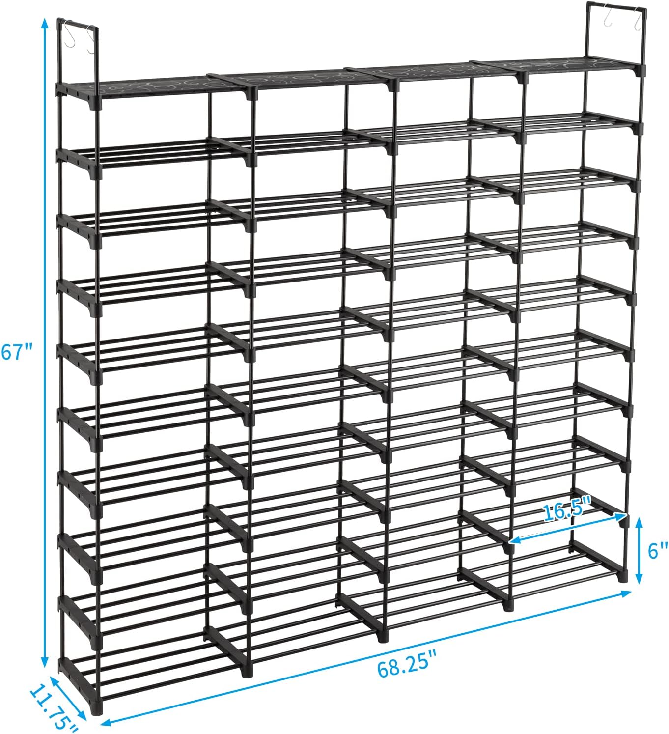 4 Row 10 Tier Large Metal Shoe Rack Organizer, Black K940252