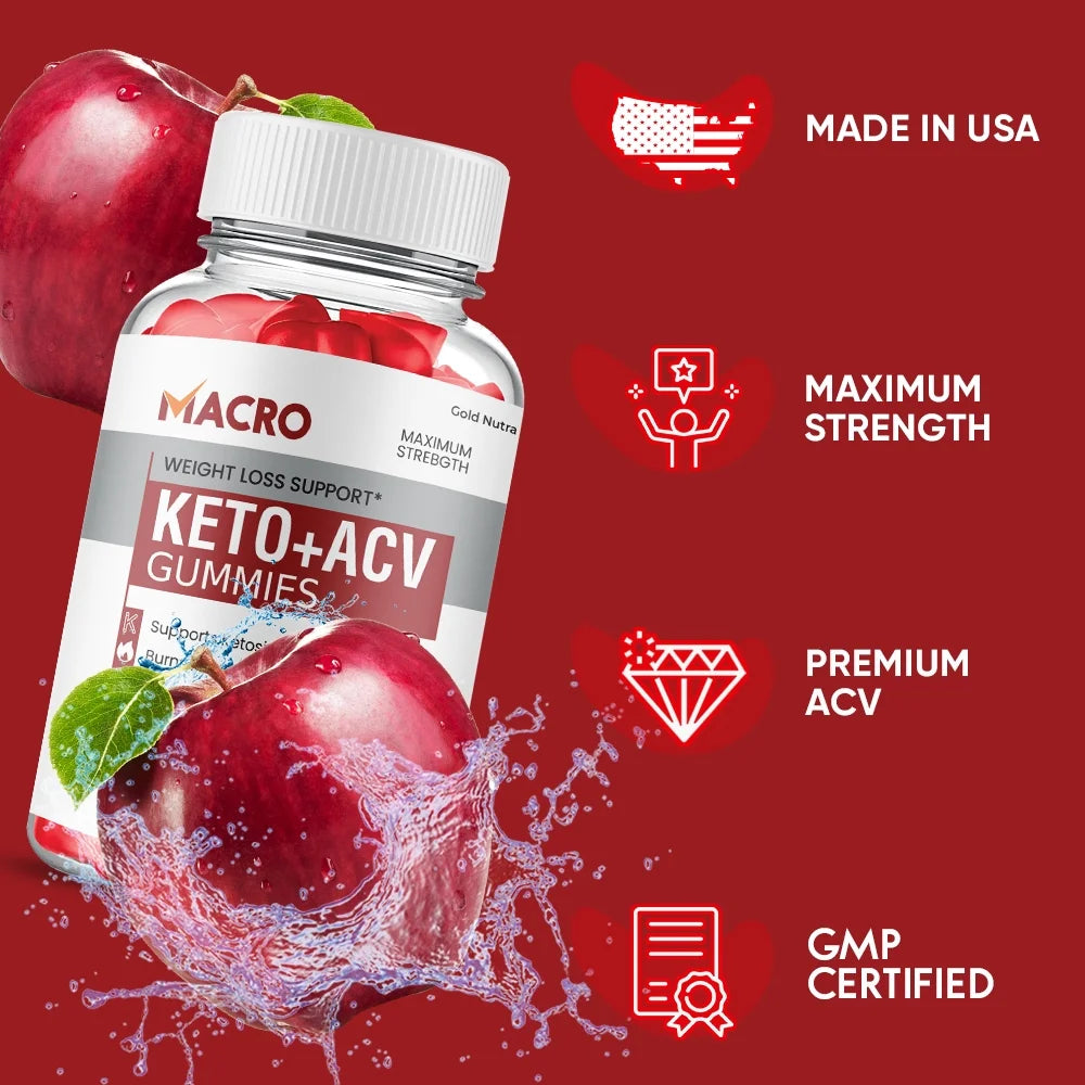 Macro Keto ACV Gummies, Apple Cider Vinegar, 5 Pack Dietary Supplement X329