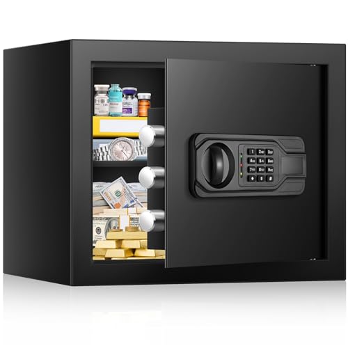 2.5 Cu ft Large Safe Box, Steel Security Home Safe with Programmable Keypad Lock and Removable Shelf, Money Safe with Mute Function & Alarm System, Document Safes for Home Business Office USE
