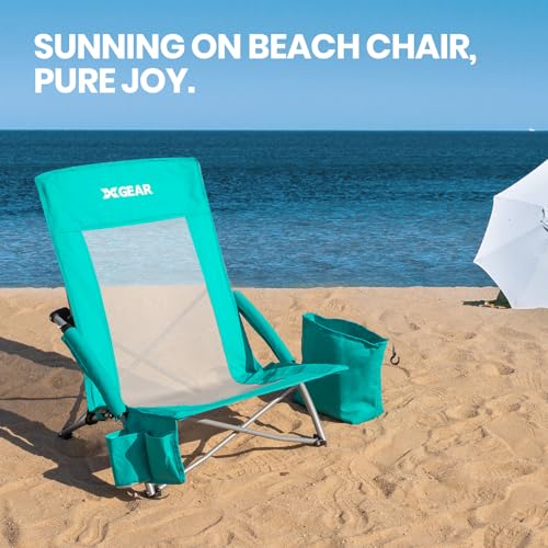 Beach Chair 2-Pack with Cooler Bag, High Back Camping Chair, Blue O8487