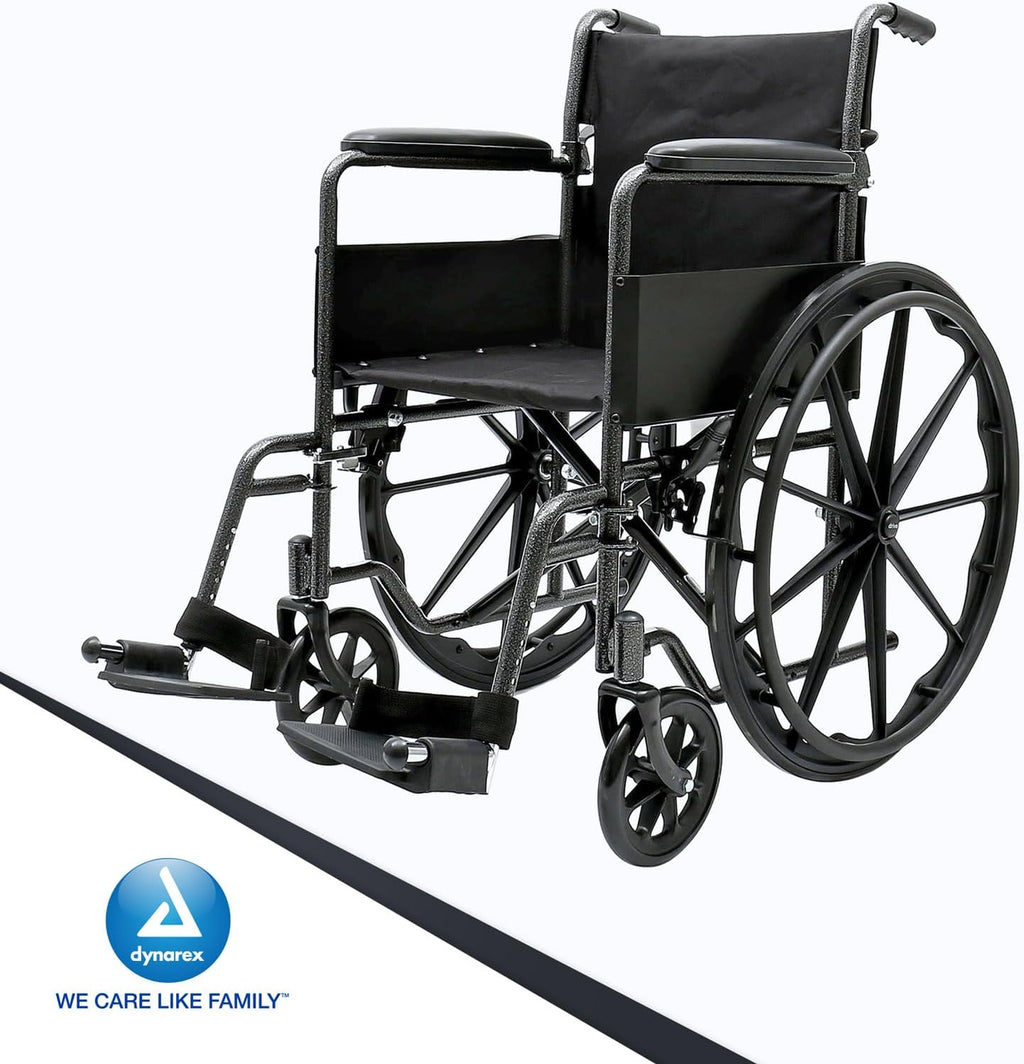 Dynarex DynaRide Series 1 Wheelchair with Fixed Full Arms, Lightweight, Foldable, 300 lbs Capacity F354814