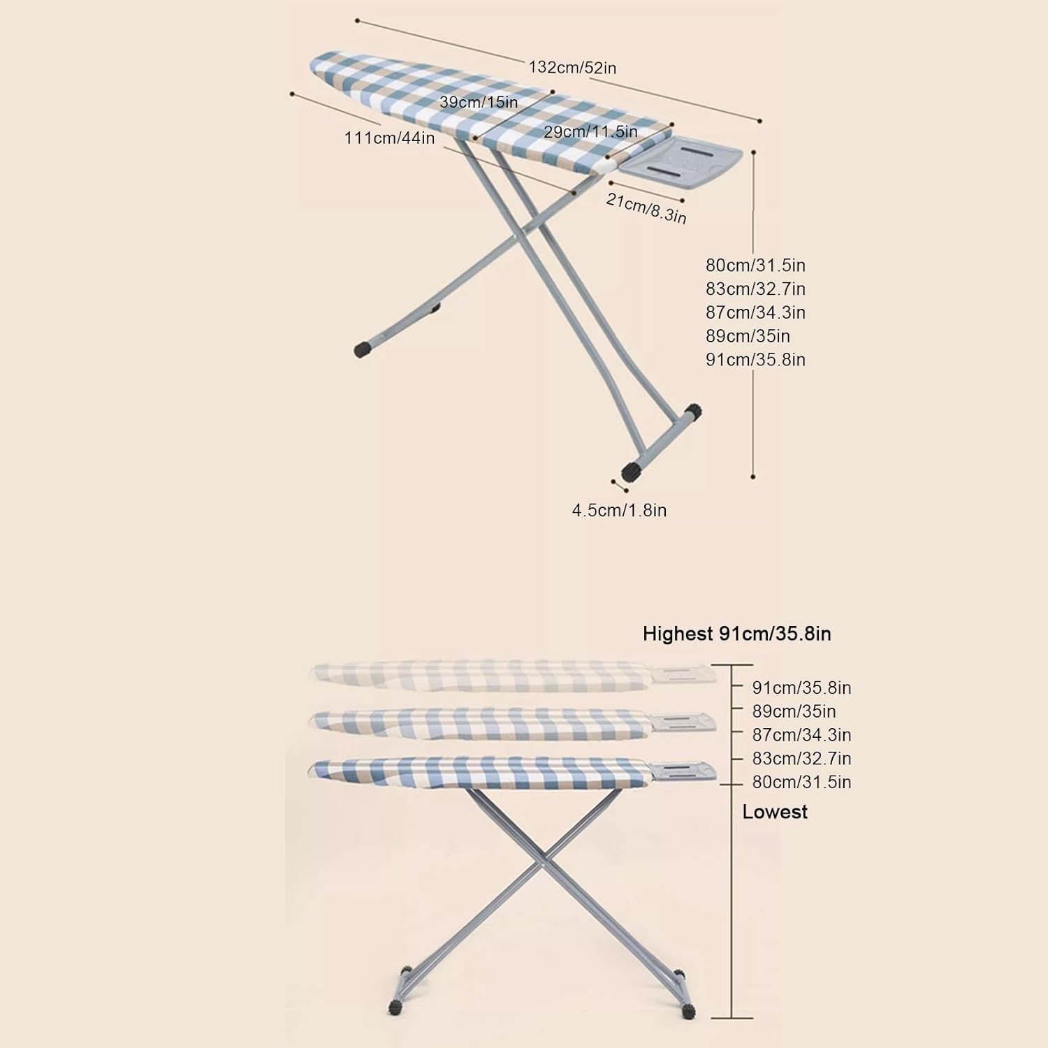 Folding Ironing Board with Adjustable Height and Iron Stand X5998