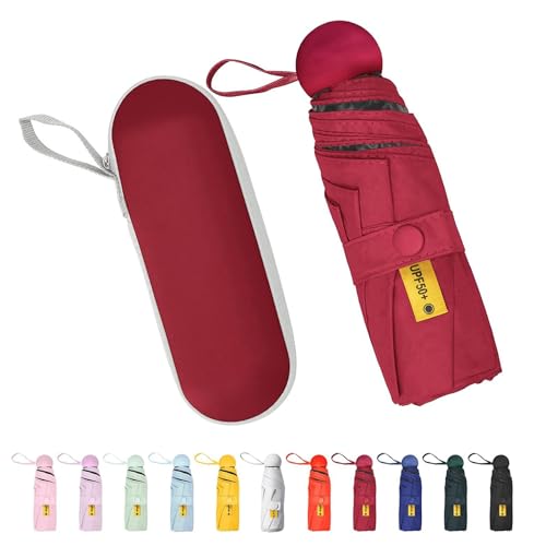 Travel Small Sun Umbrella Compact, Mini Umbrella for Backpack Purse, Tiny Pocket UPF Umbrella with UV Protection, Lightweight Parasol Portable Umbrella with Case for Women Girls