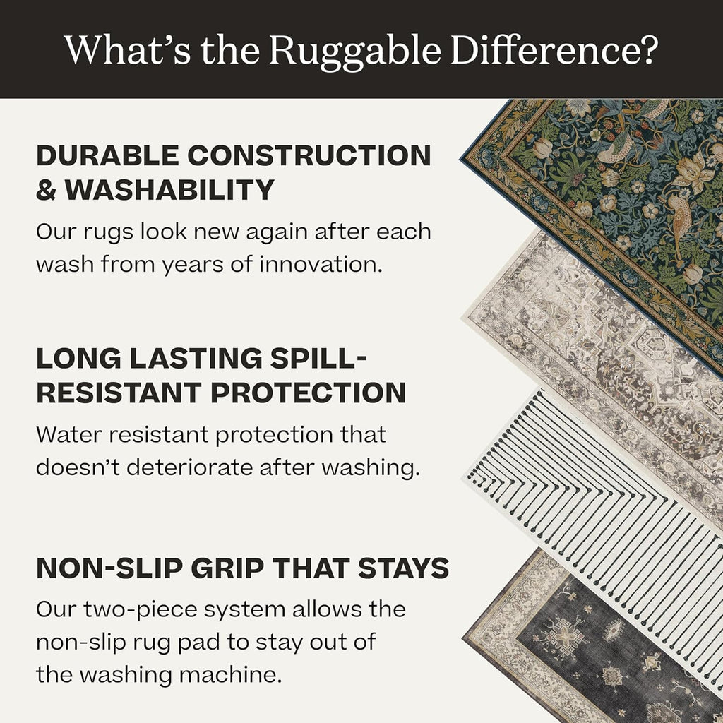 RUGGABLE Sarrah Vintage Area Rug - Machine Washable, Stain & Water Resistant - Hazel 5'x7' H273058