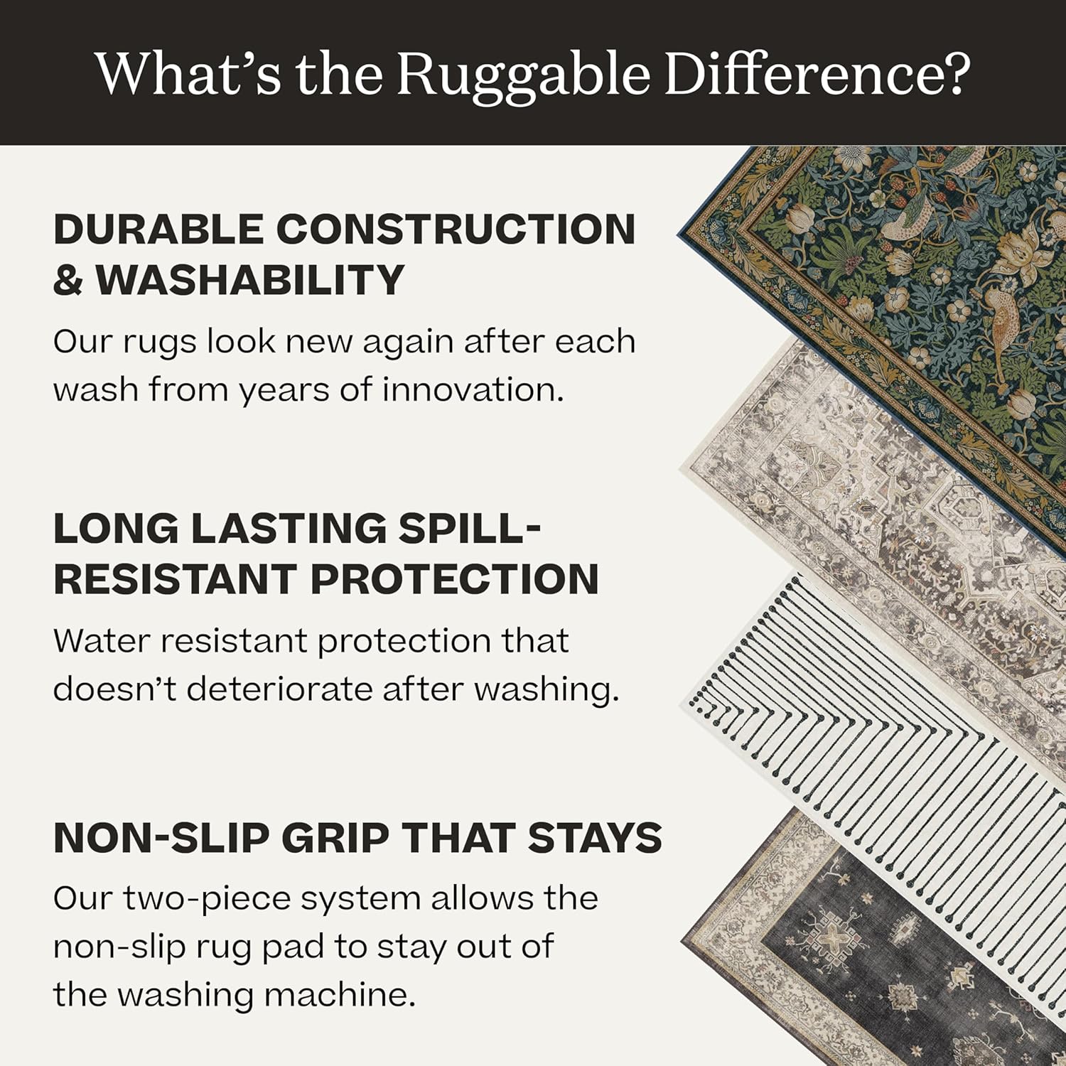 RUGGABLE Sarrah Vintage Area Rug - Machine Washable, Stain & Water Resistant - Hazel 5'x7' H273058
