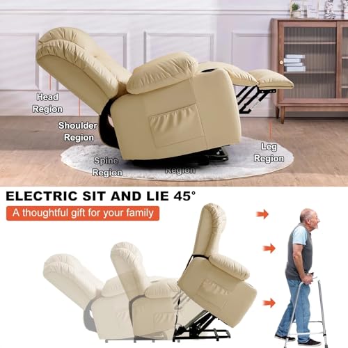 Power Lift Recliner Chair with Heat and Massage for Elderly, Beige I68465