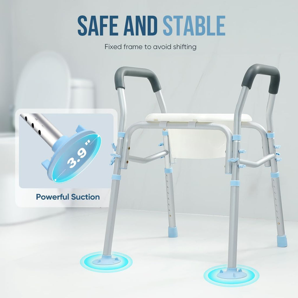 OasisSpace Stand Alone Raised Toilet Seat 300lbs with Safety Frame E2256