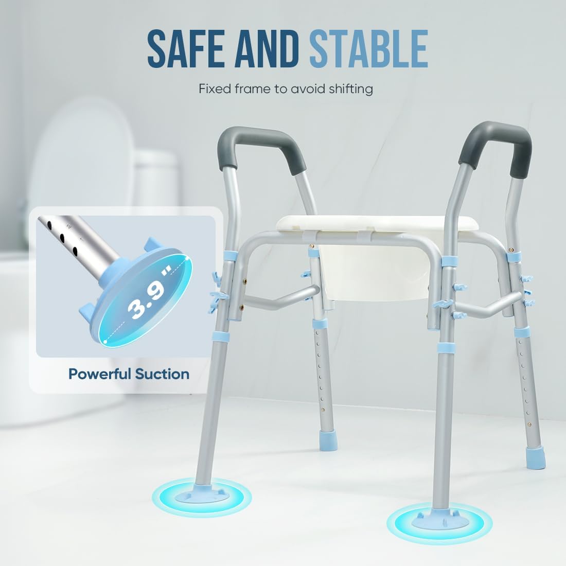 OasisSpace Stand Alone Raised Toilet Seat 300lbs with Safety Frame E2256