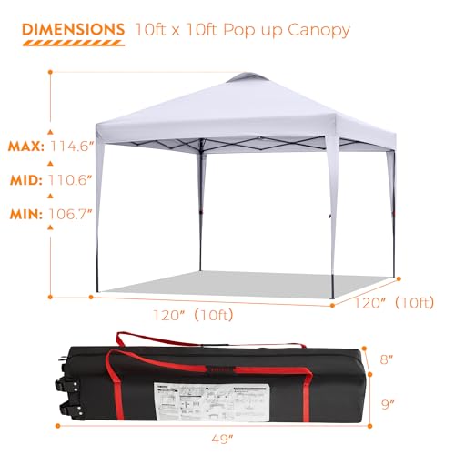 BONTEC 10x10ft Pop Up Canopy Tent, Portable Waterproof Shelter with Roller Bag O2578