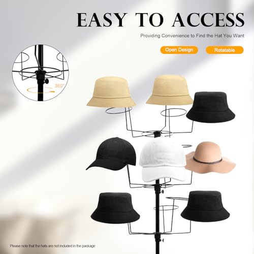 7-Tier Rotating Hat Display Rack, 35 Hooks Metal Freestanding Black S320190