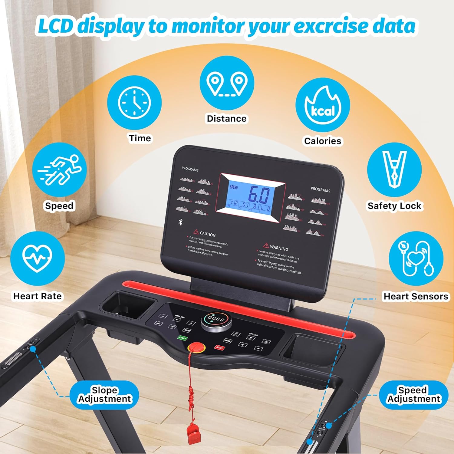 Folding Treadmill with Auto Incline and Heart Sensor N858455