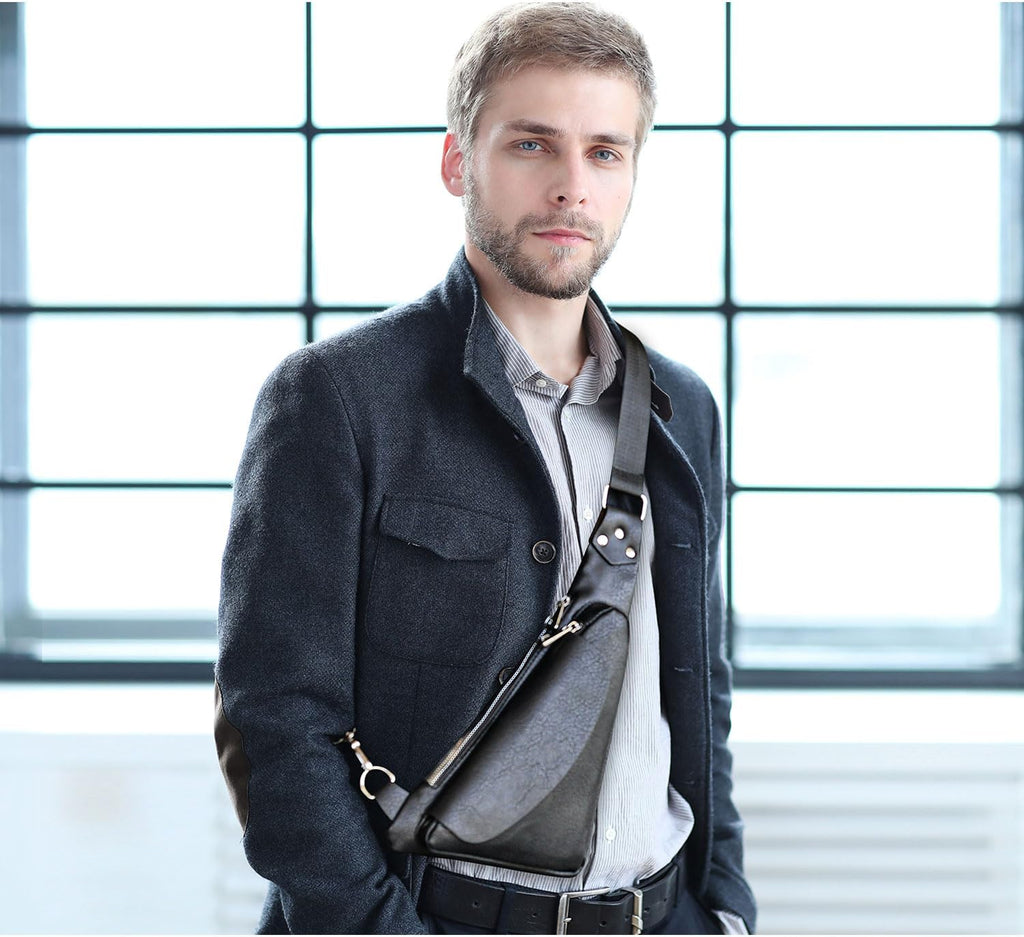 Men's Leather Anti-Theft Crossbody Sling Bag J5827