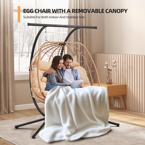 YOLENY Oversized Double Egg Chair with Adjustable Canopy and Cushion B4330