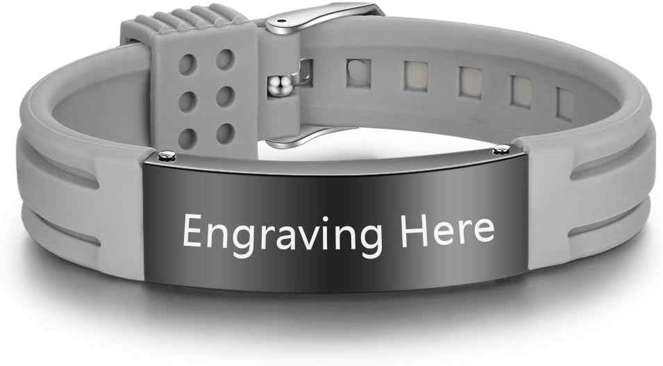 Free Engraving 9 Inches Waterproof ID Personalized Silicone Adjustable Medical Alert Bracelets Sport Emergency ID Bracelets for Men Women (Style 2)