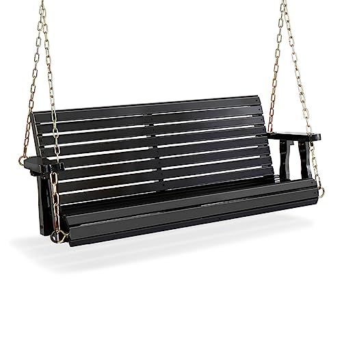 VINGLI Patio Wooden Porch Swing Chair with Hanging Chains, 5 FT, White W381253