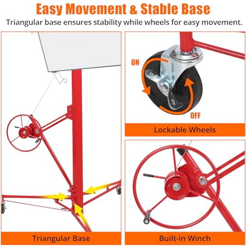 Drywall Lift 11FT, Adjustable Panel Hoist, 150LBS, Red H110533