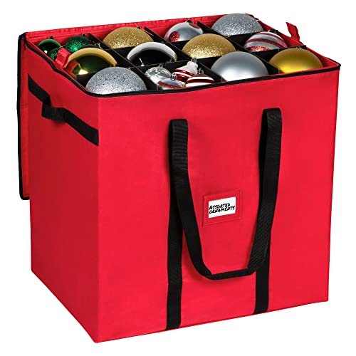 Christmas Ornament Storage Container - Box Stores Up to 48 – 6” Ornaments – With 4 Individual Trays -Heavy Duty 600D Tear Resistant Material, Zippered, Adjustable Dividers.