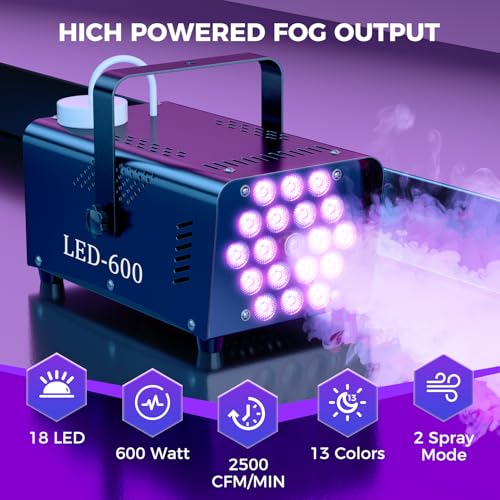 Fog Machine 600W with 18 LED Lights, Wireless Remote, Black Z9981