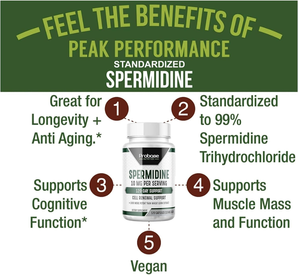 Spermidine 3HCL 10mg 120 Capsules - Telomere Health and Aging Support K807983