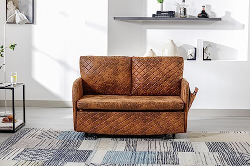 Convertible Sleeper Sofa Bed, 46" Velvet Loveseat with Pull Out Bed, Light Grey G27458