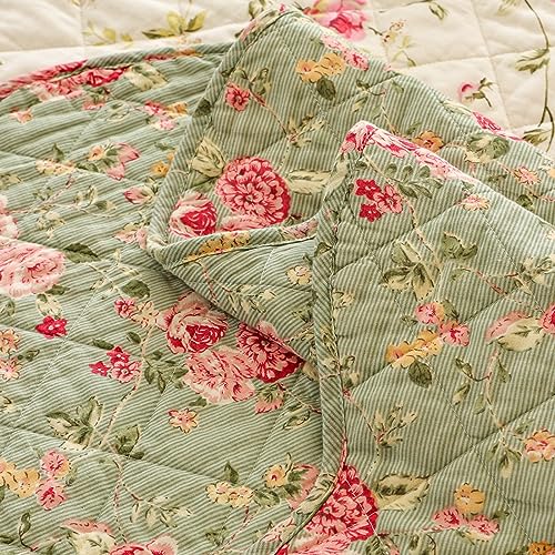 Brandream Pink Rose Floral Patchwork Quilt Cotton Queen Size 3-Piece Bedding Set Z24857