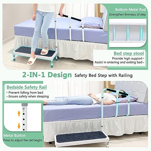 Bed Step Stool with Rail for High Beds Adults Elderly W58947